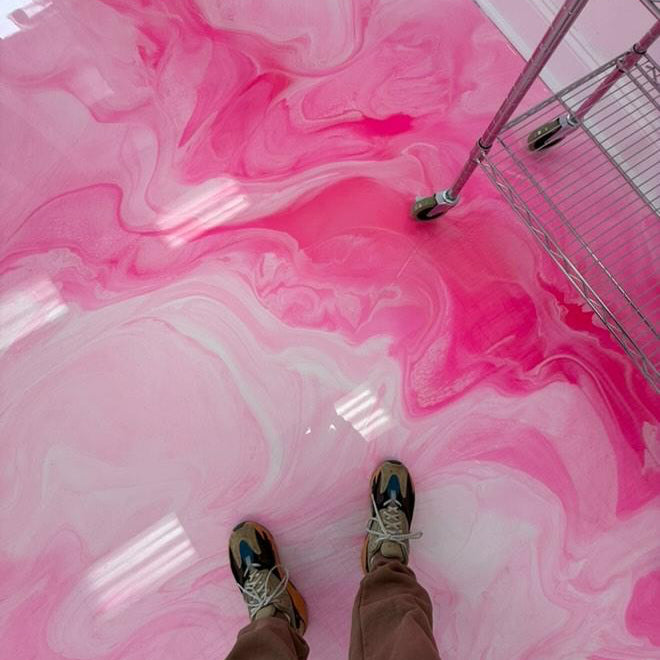 Xtreme Polishing Systems - EPIC 100 | Pink and White Metallic Floor: garage epoxy floor kit, epoxy resin kit, and epoxy flooring kit. clear epoxy resin.