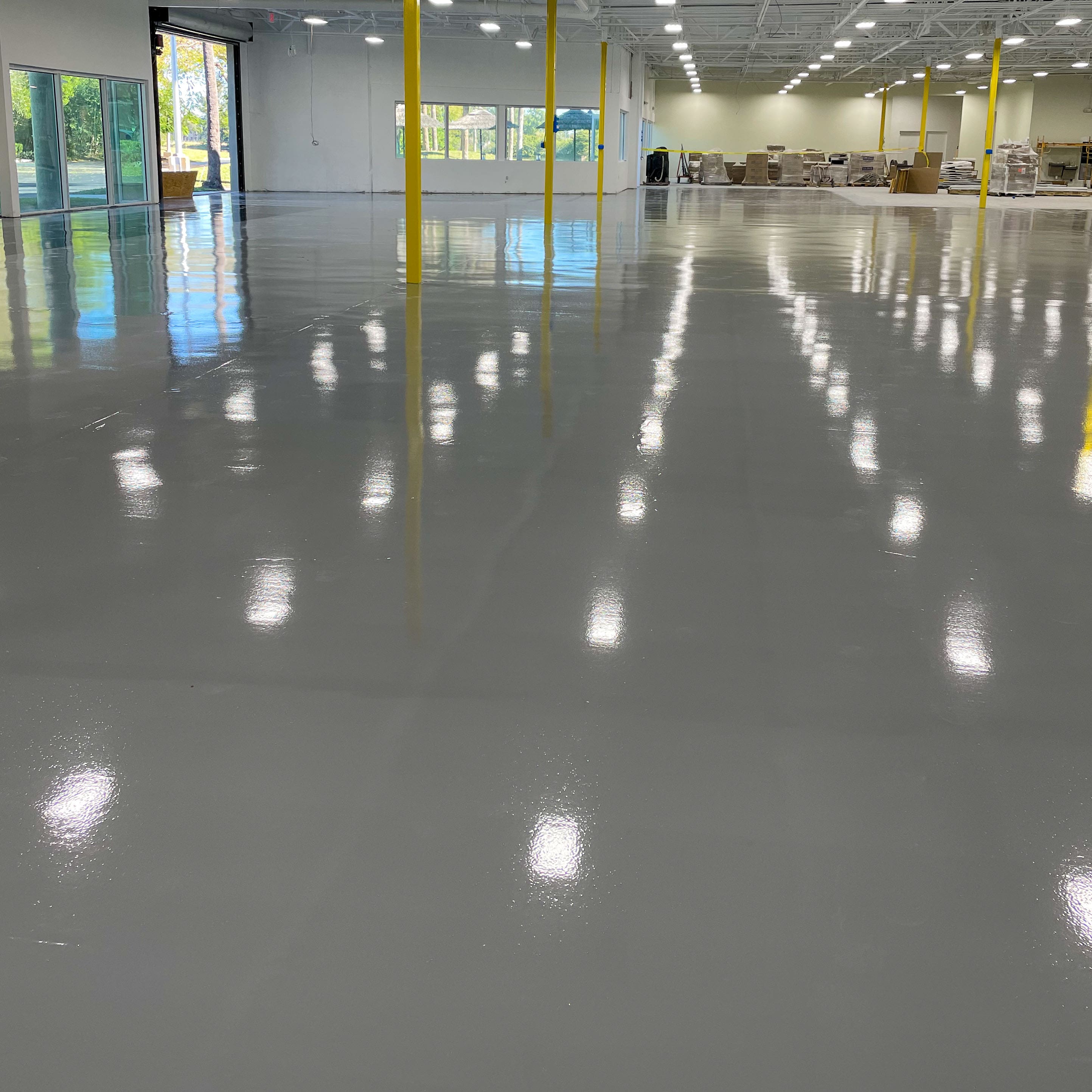 Shiny topcoat on floor.