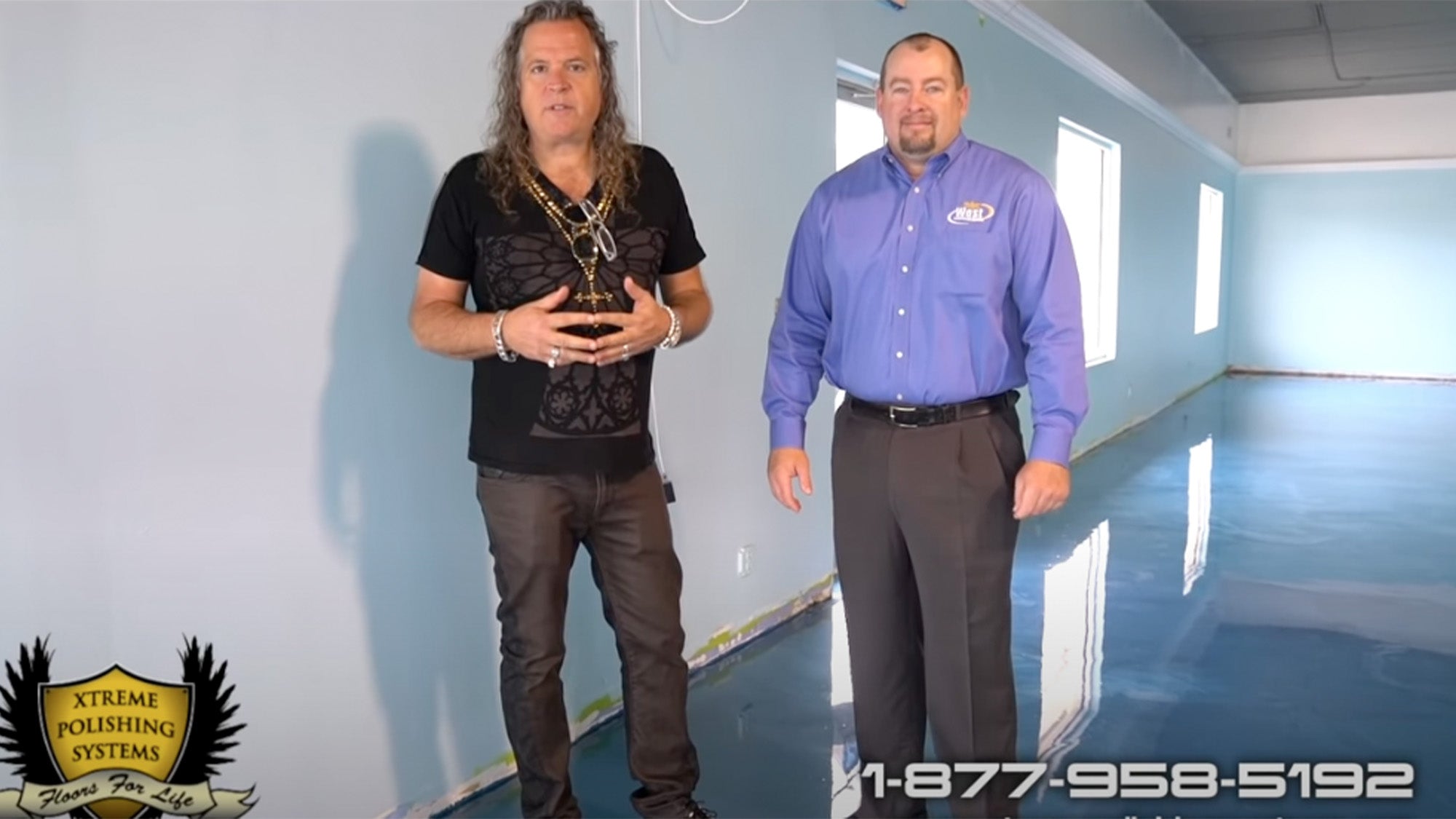 XPS Video - custom blue metallic epoxy floor customer testimonial