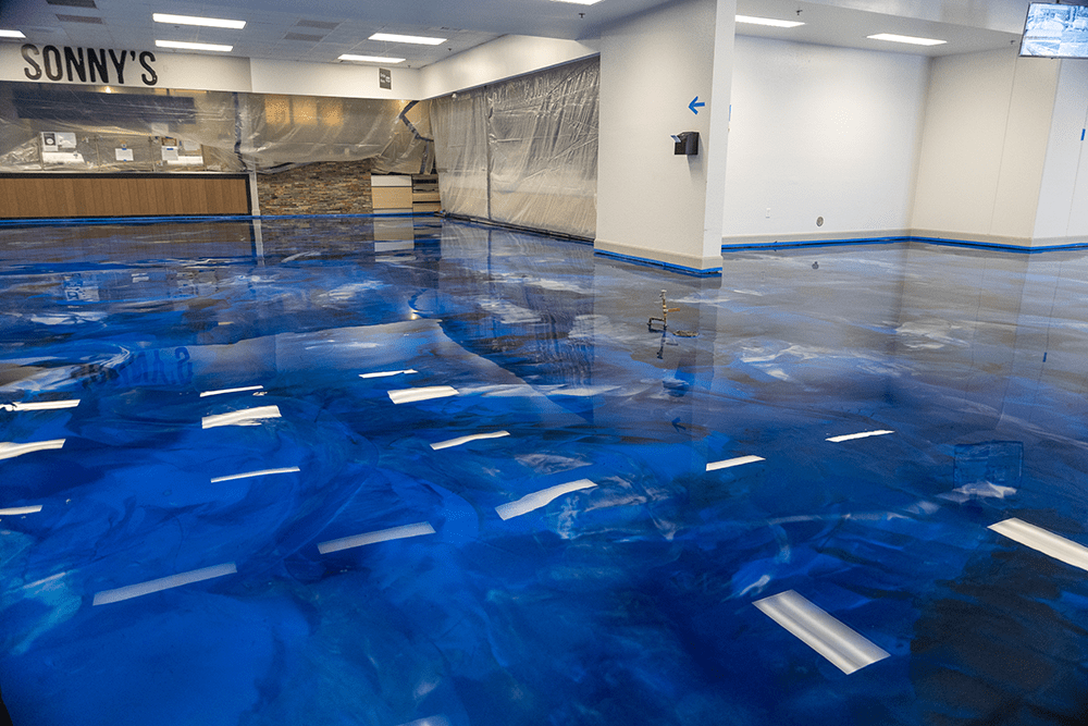 Blue Betallic Epoxy Floor | Xtreme Polishing Systems. Shop Rockhard Epoxy.