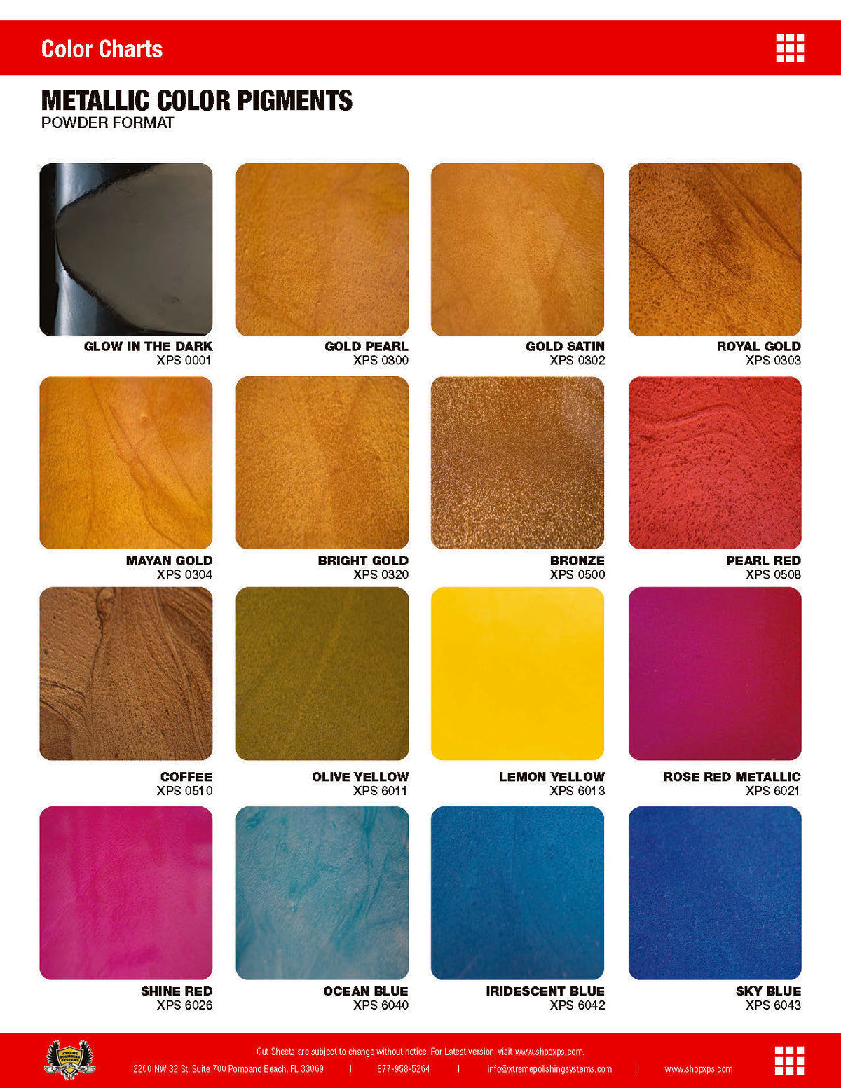 Decorative Concrete and Epoxy Color Pigments Charts