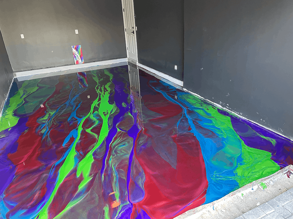 red, green, blue, and purple epoxy floor. rockhard usa.