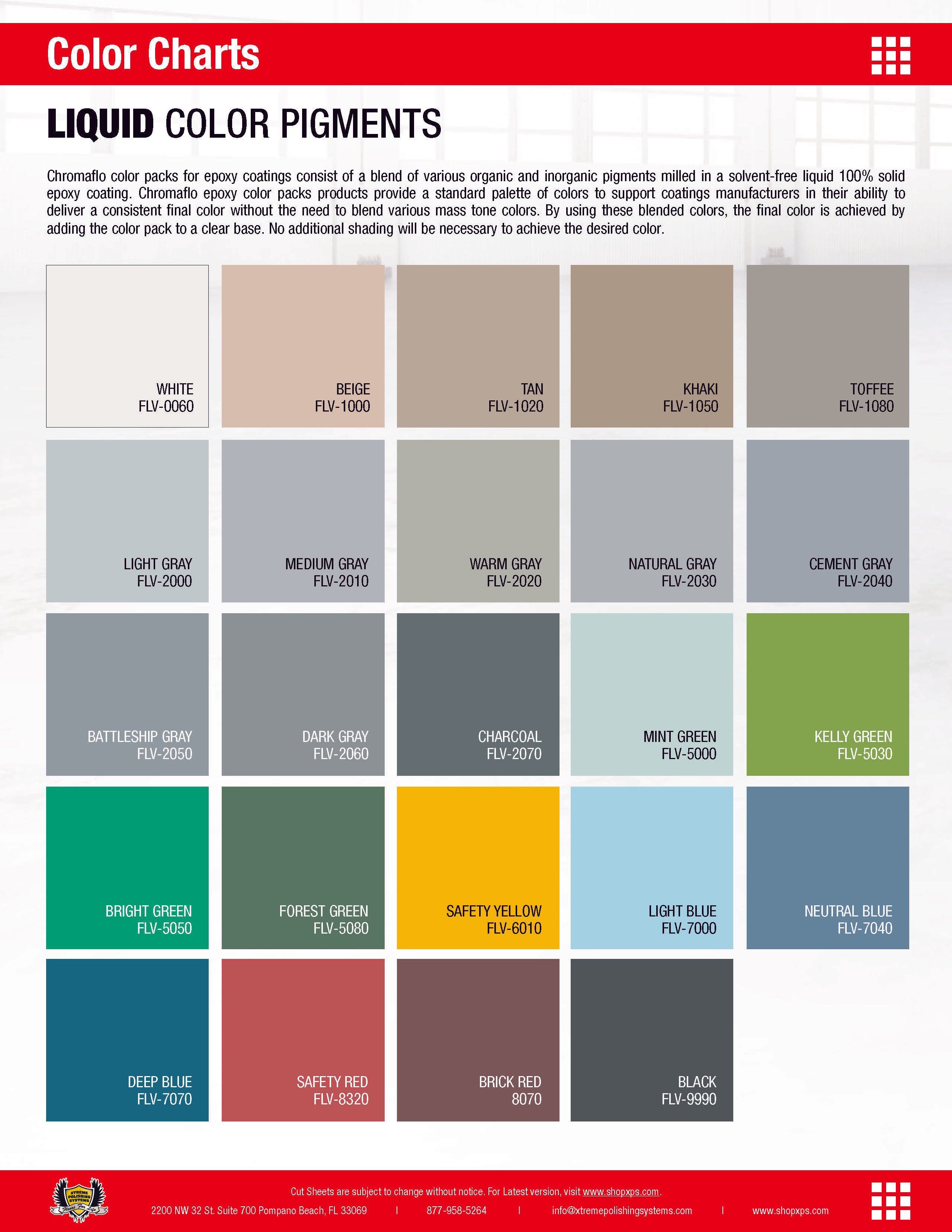 Decorative Concrete and Epoxy Color Pigments Charts