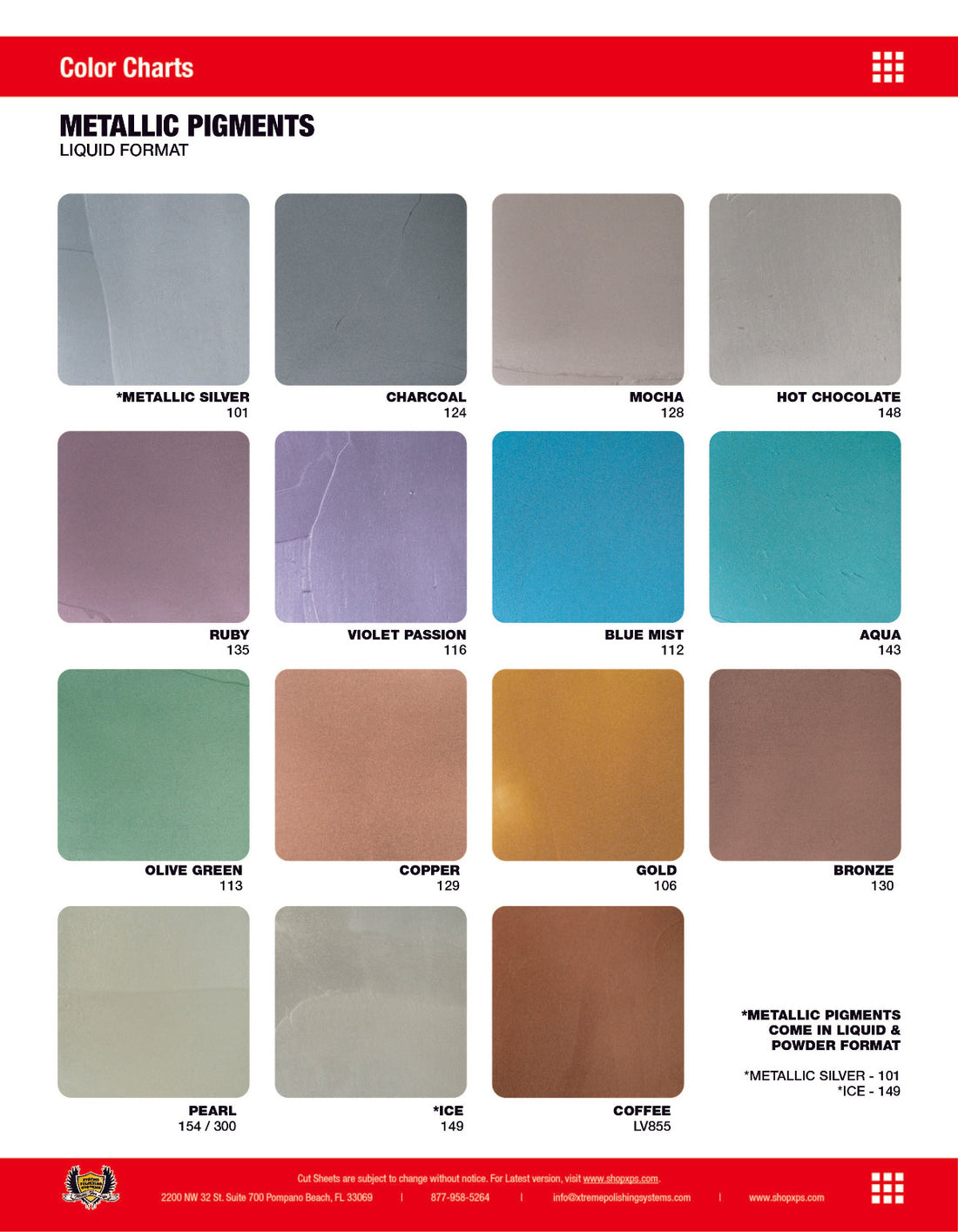 Material/color List Resin Colors Chart | Premium Epoxy Pigments Selection | XPS