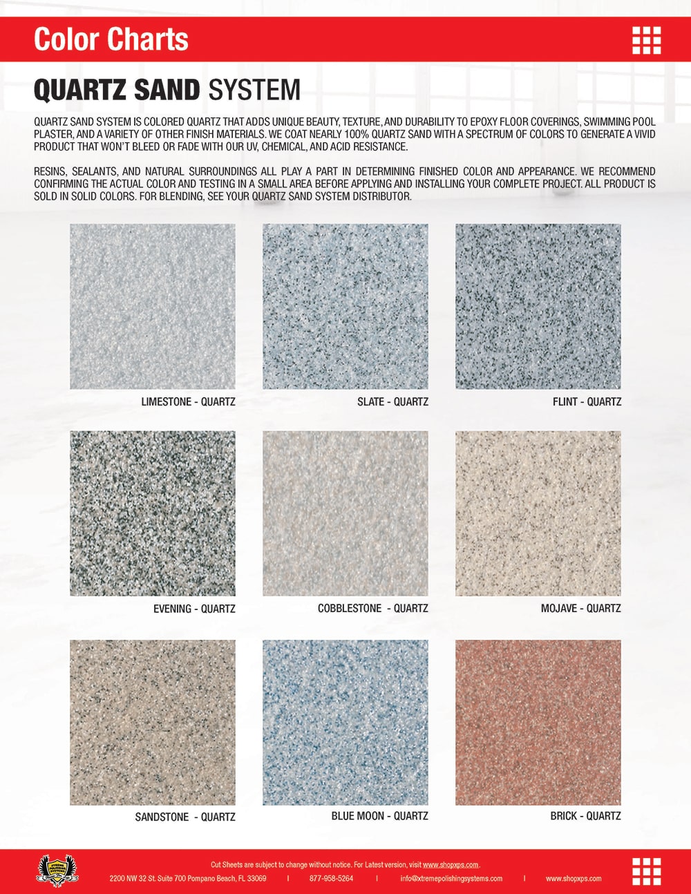Quartz Sand System Color Chart | XPS