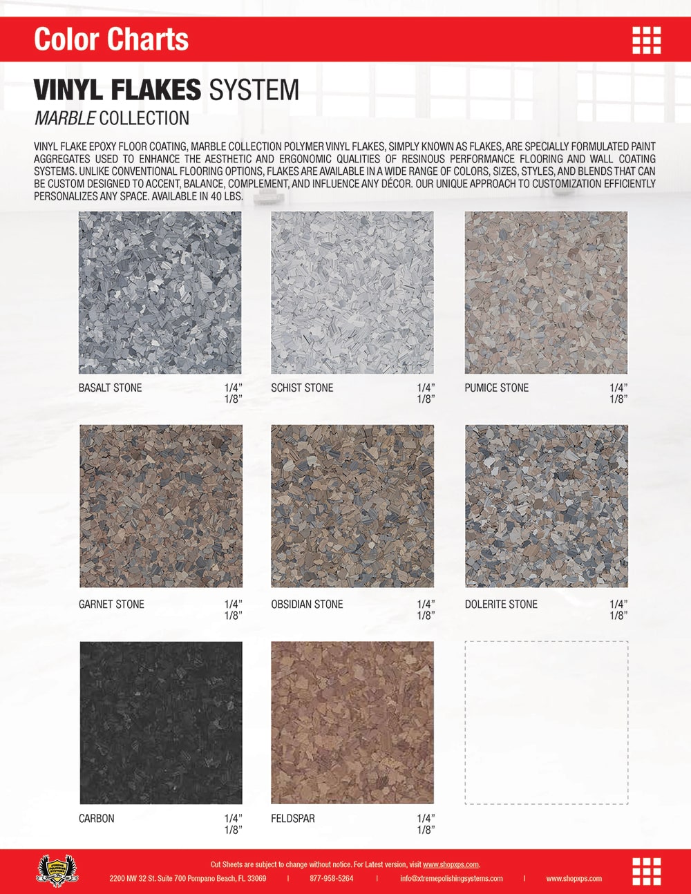 Marble Vinyl Flakes System Color Chart | XPS