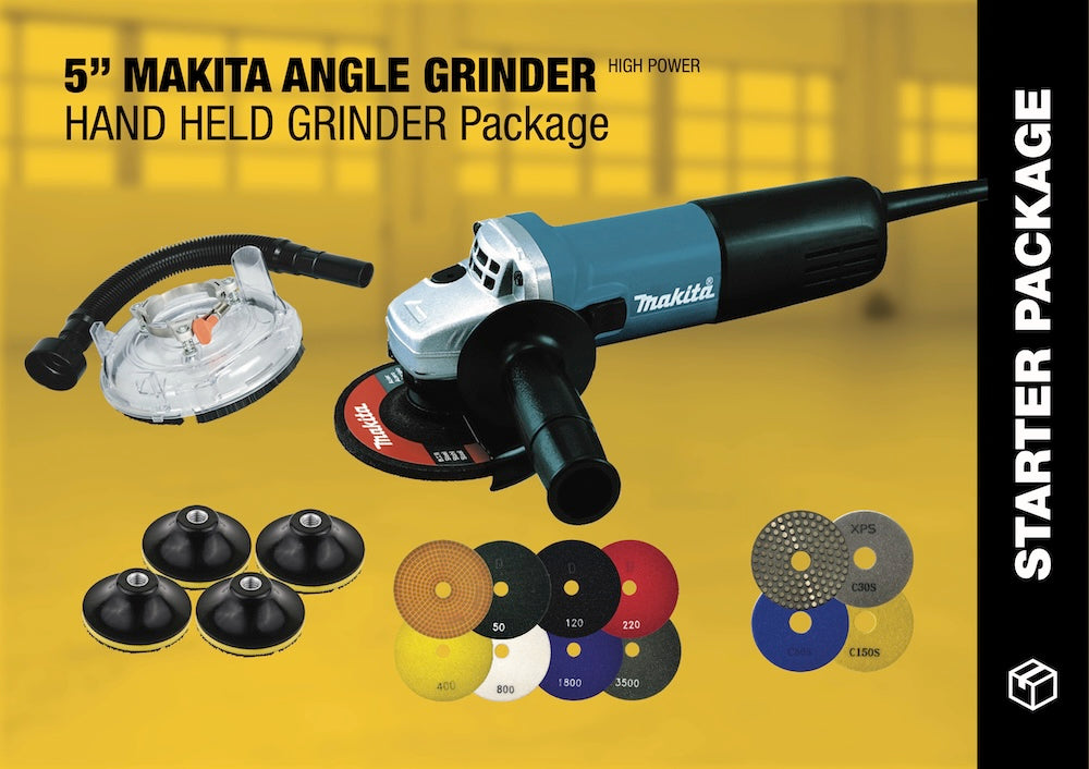 5" Makita Angle Grinder  | XPS | Starter Package. handheld grinder, concrete grinder handheld, and hand held concrete grinder.