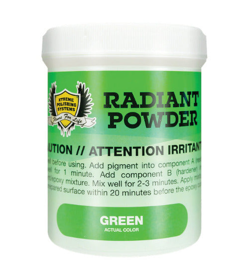 GREEN | Radiant Pigments: Xtreme Polishing Systems; glow in the dark epoxy pigments.