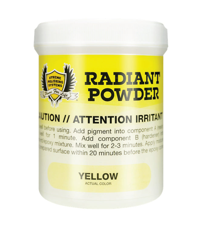 YELLOW | Radiant Pigments: Xtreme Polishing Systems; glow in the dark epoxy pigments.