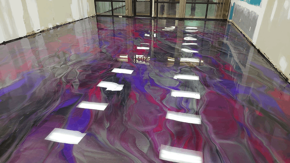 Pink, Purple, Black, and Silver epoxy floor.