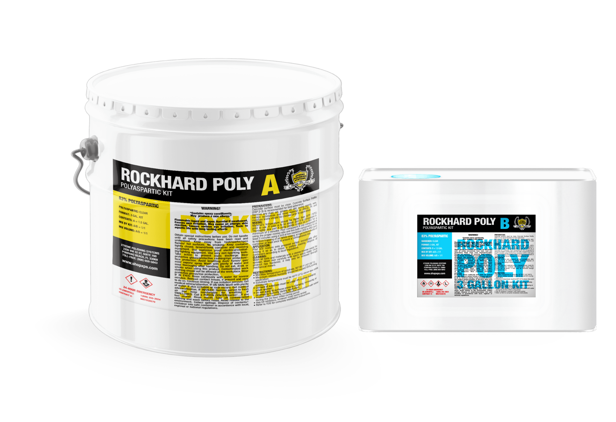 Polyaspartic Flooring Kit - Rockhard Poly 3 Gal. Kit - Xtreme Polishing Systems. Polyaspartic Floor Coatings.