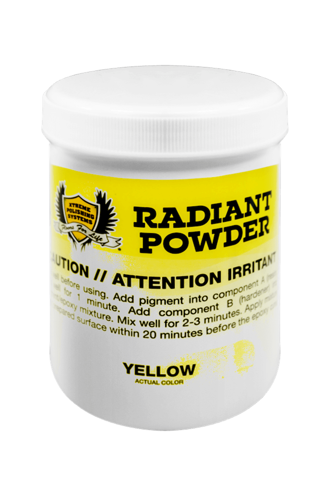 YELLOW: Radiant Powder Pigments - Glow In The Dark Powder Collection: Xtreme Polishing Systems. Shop our radiant color pigment and glow in the dark pigment powder.