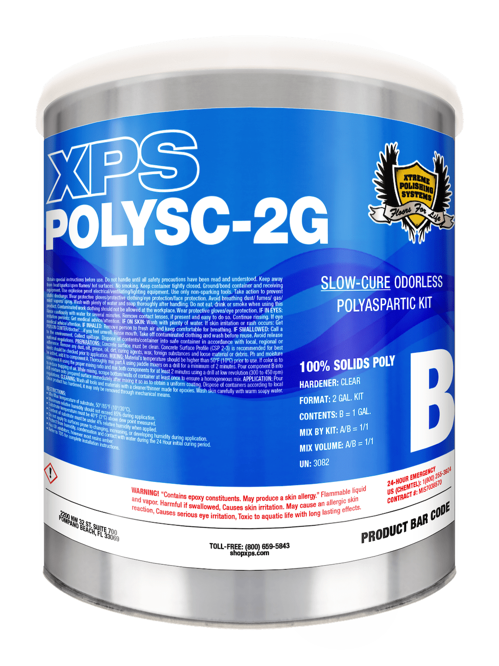 Odorless Polyaspartic Slow Cure Floor Coating - XPS SC Poly 2 Gal. Kit - Xtreme Polishing Systems.
